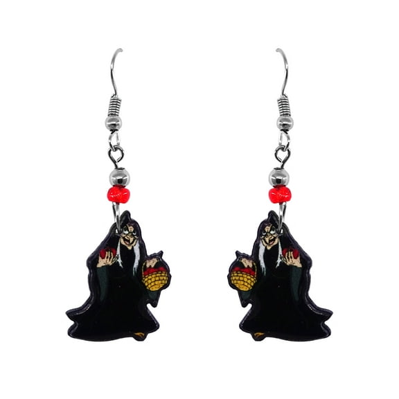 Witch Halloween Themed Graphic Dangle Earrings - Womens Fashion Handmade Jewelry Holiday Accessories