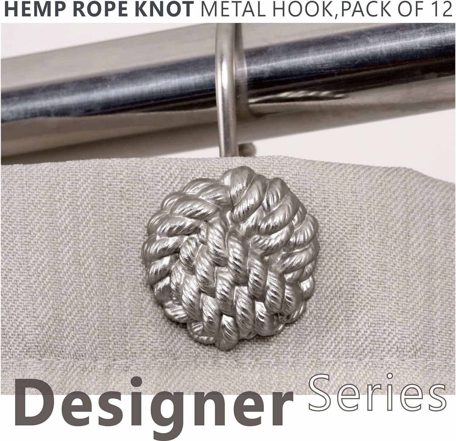 Decorative Shower Curtain Hooks Rings: Rust Proof Matte Nickel Metal Shower Curtain Rings - Boho Nautical Silver Shower Curtain Hangers for Bathroom - Set of 12