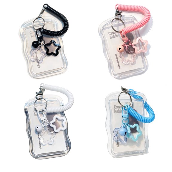 4 Pack Photocard Holder Keychain,Transparent Star Wave Photo Protector For Student & Bus Card Use