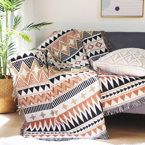 Bohemian Plaid Blanket for Sofa bed Decorative Blanket Outdoor Camping Blanket Boho Sofa cover throw Blanket Picnic With Tassel130x160cm Gao Jinjia LED