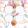 thumbnail image 2 of Metal Light Switch Wall Plate Outlet Cover (Colorful Ocean Sea Coral Reef Shell Clam White - Double Duplex), 2 of 2