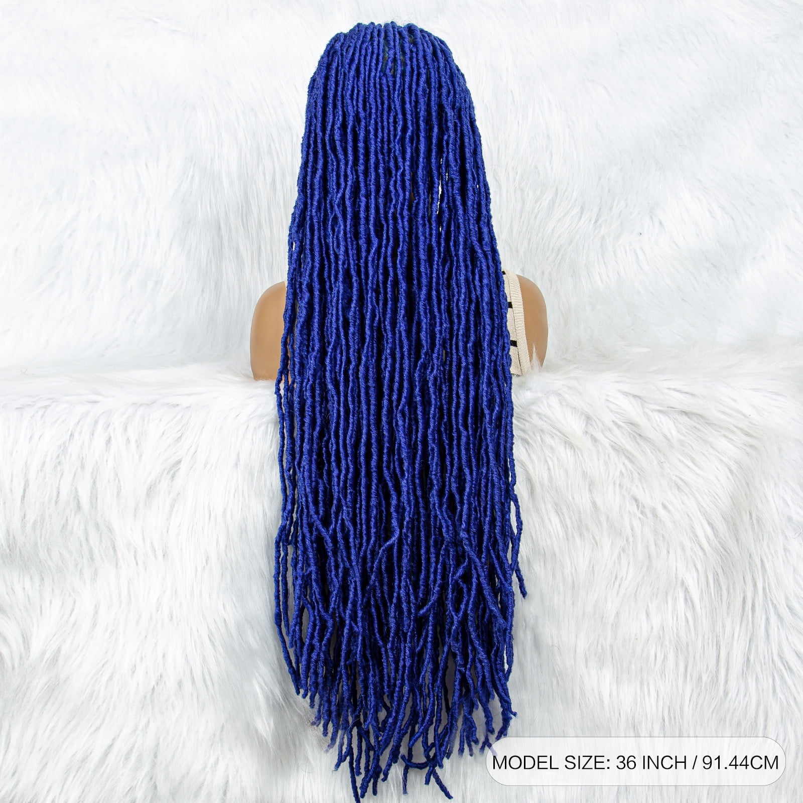 Colorful Locs Wigs 36 Inches Full Double Lace Square Knotless Dreadlock Braiding Wig with Baby Hair for Black Women Synthetic Lace Frontal Long Cornrow Box Braided Wigs Blue Color