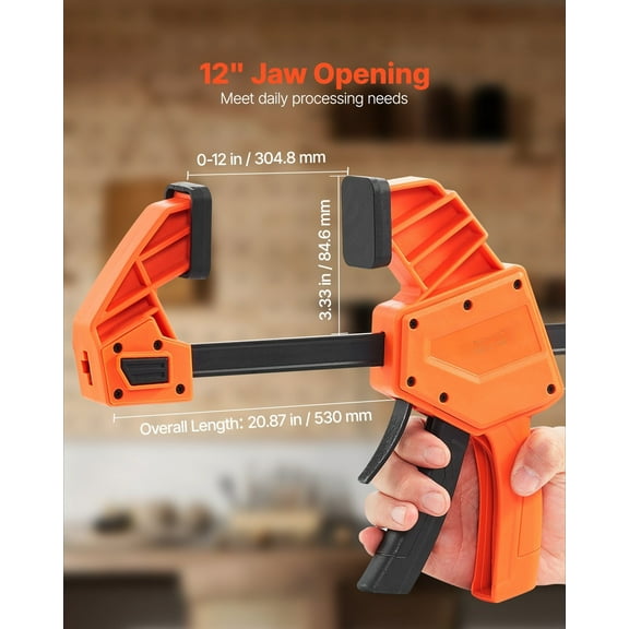 12 Inch Woodworking Clamps 2-Pack - One-Handed Bar Clamp/Spreader with 340 lbs Load Capacity, Quick Adjust & Release