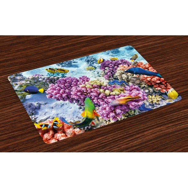 Fish Placemats Set of 4 Surreal View of Marine Life with Submerged ...