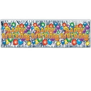 Beistle Metallic Happy Birthday Balloon Fringe Banner Party Accessory, 14" x 4', Multicolored