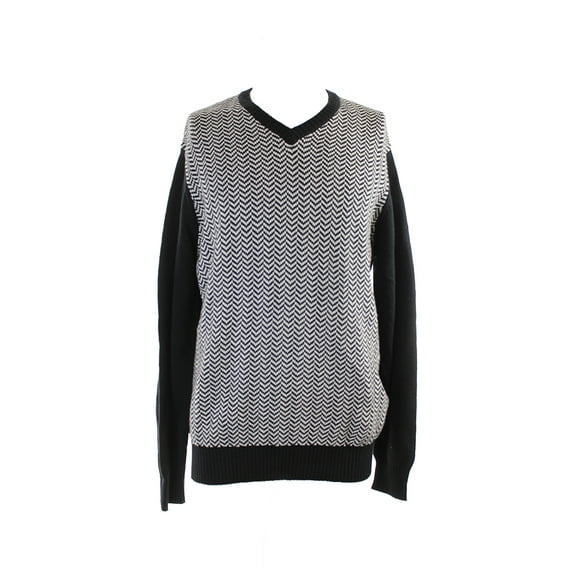 Geoffrey Beene Mens Black Front Intarsia V-Neck Sweater M