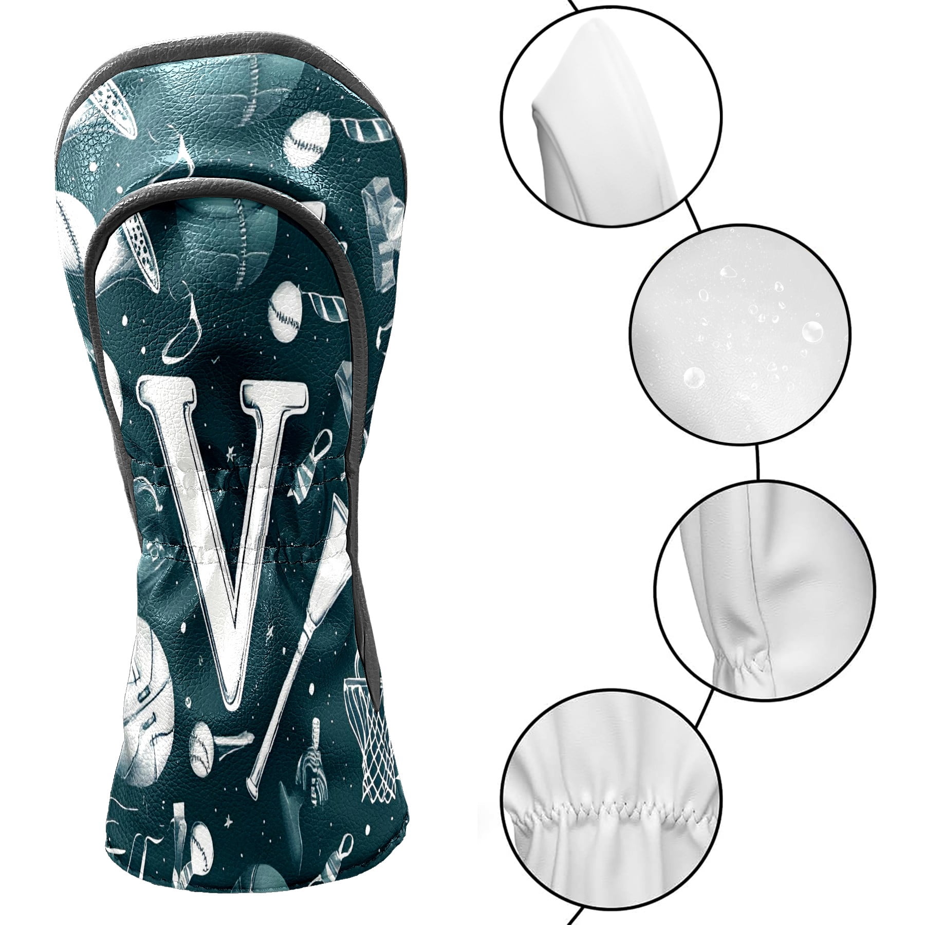 Golf Club Covers, Blue Sporty V Premium PU Leather Driver Hybrid Putter Head Covers with Velvet Lining, Waterproof Golf Gifts for Men Women