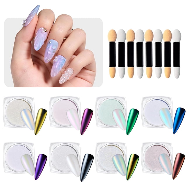 Polvo de uñas con forma de escarabajos cromado metalizado, efecto espejo, 8 colores