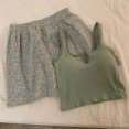 thumbnail image 5 of Pijama con almohadillas para el pecho para mujer, pantalones cortos con estampado floral, chaleco con rosca, base elástica para el hogar, 5 of 5