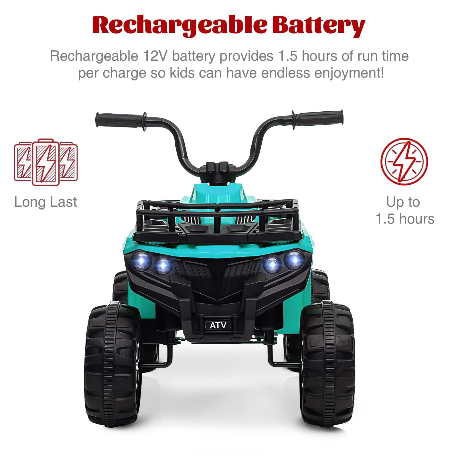 Sakiyr 12V Kids Ride On ATV, Battery Powered Electric Vehicle with Led Light, 4-Wheeler Quad ATV Play Car 2 Speeds for Boys Girls