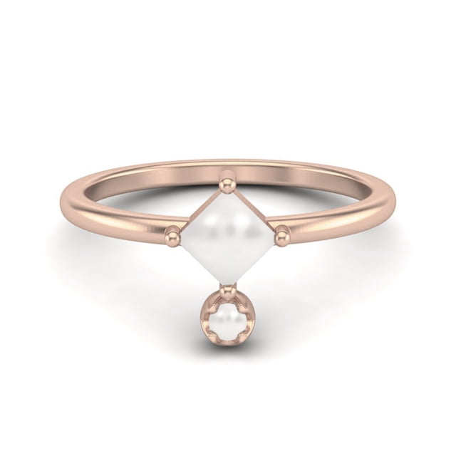 Bague Empilable de Mariage pour Femme en Argent Sterling 925 Vermeil Rose Plaqué Platine avec Perle Carrée de 4 mm