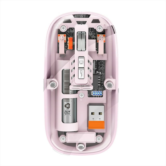 Souris Sans Fil Rose Rechargeable à Trois Modes avec Connectivité 2.4G et Bluetooth 5.1, Design Transparent, Compatible avec Windows/Mac/iOS/Android/Linux, Fonction de Mise en Veille Automatique, Modèle M233