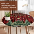 thumbnail image 4 of Christmas Tree Round Tablecloth, Fitted Table Cover with Elastic for 55"-60" Round Tables, Winter Xmas Ball Snowy Red Black Plaid Table Cloth Outdoor Indoor Dinning Party Waterproof Tablecloths, 4 of 7