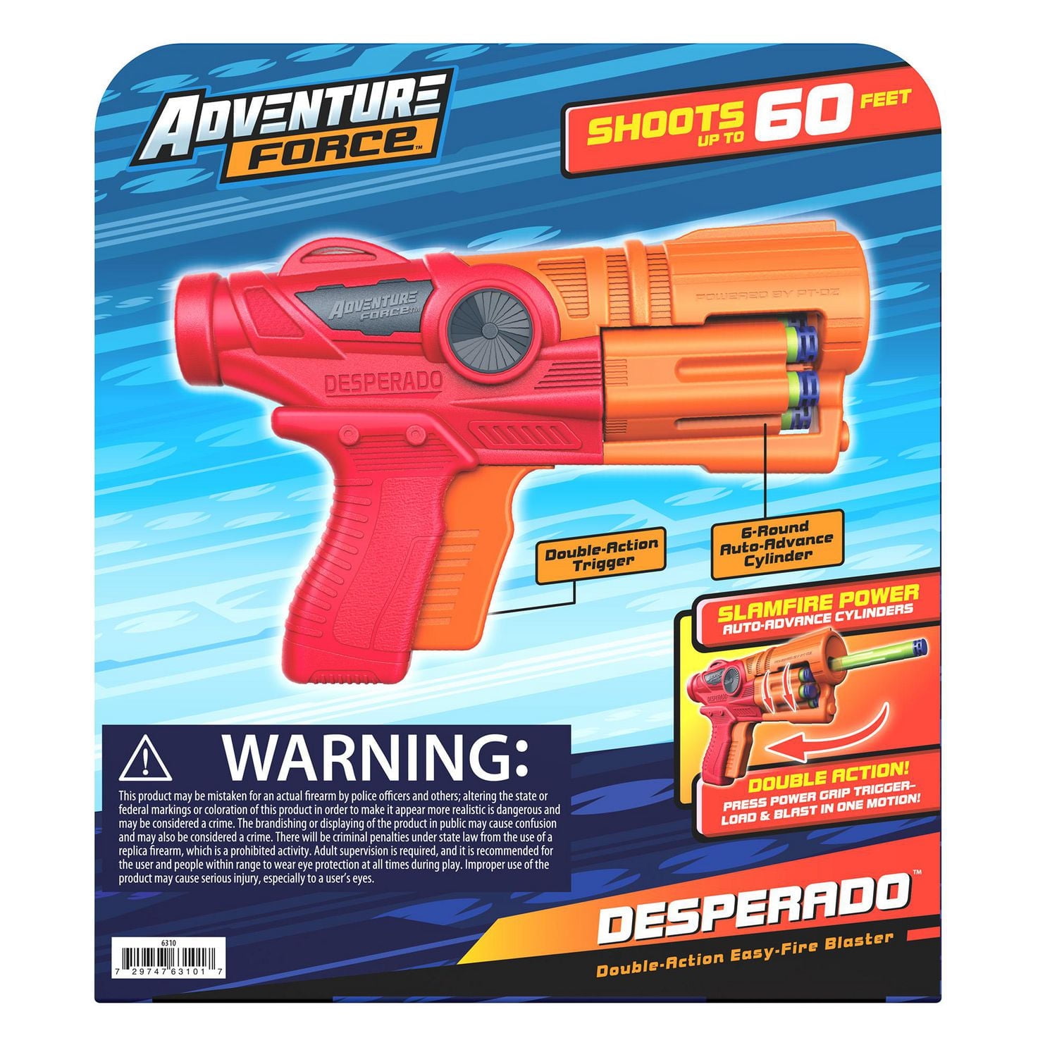 Adventure Force Desperado Foam Dart Blaster, Double-Action and Slamfire with 12 Universal Compatible Darts, Double-Action Trigger Auto-Advance