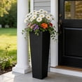 thumbnail image 4 of Tall Planter Rectangular Tall Planter Modern Planter 2PCS 32 Inch Tall Planter Resin Rattan Texture Modern Rectangular Tall Plant Pot With Removable Inner Pots Drainage Holes For, 4 of 6