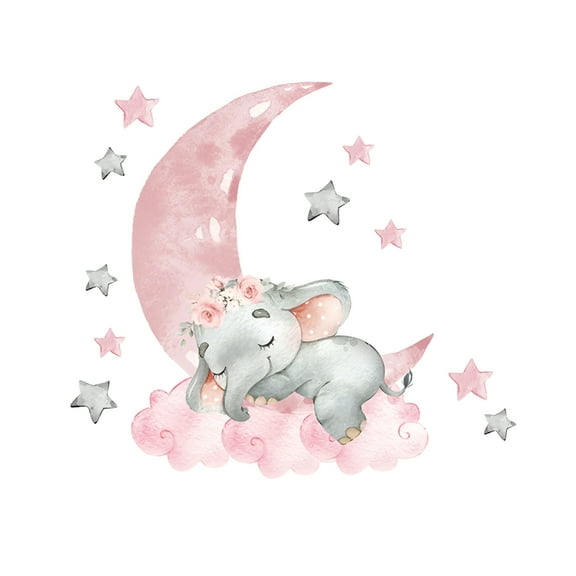 LAMIRO Cartoon Pink Baby Elephant Wall Stickers Baby Girl Bedroom Decorations Pink Decor for Bedroom