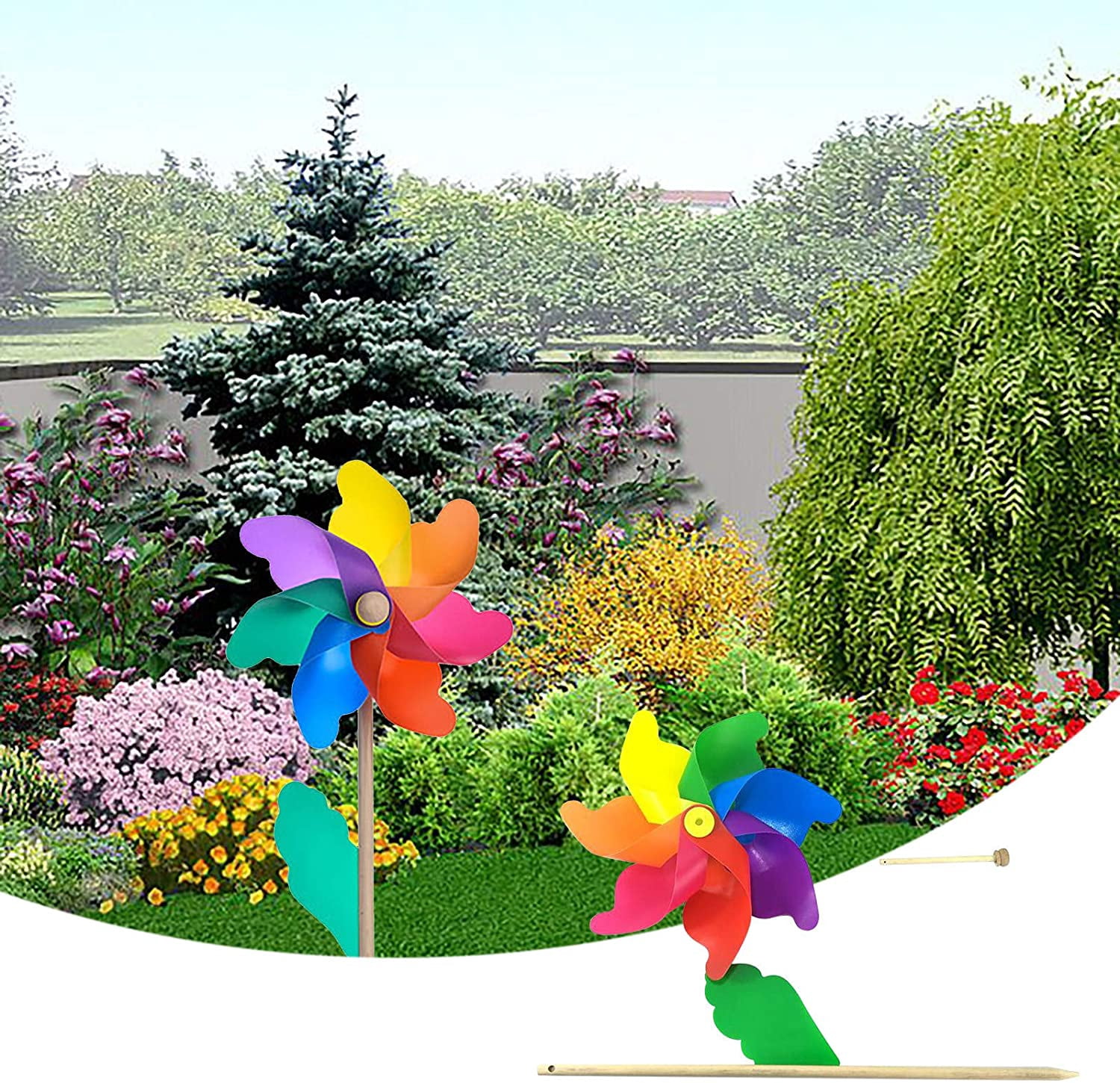 Colorful Garden Windmill for Kids, Plastic Rainbow Windmill Wind