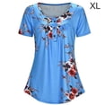 thumbnail image 2 of Baohd Femmes Imprimé Boutons jusqu'à Col Rond Manches Courtes Chemisier Bleu XL, 2 of 6