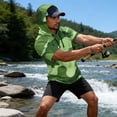 thumbnail image 2 of OIOLOYJM Sun Protection Shirts for Men Quick Dry Lightweight Uv Protection Rash Guard Camo Short Sleeve Hoodies Summer Hiking Outdoor Fishing Clothes Dark Green L, 2 of 5