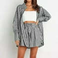 thumbnail image 2 of Summer Shorts Sets Temperament Casual Long Sleeve Striped Button Down Shirts Lace Up Shorts Set Summer Outfits For Women Black L, 2 of 7