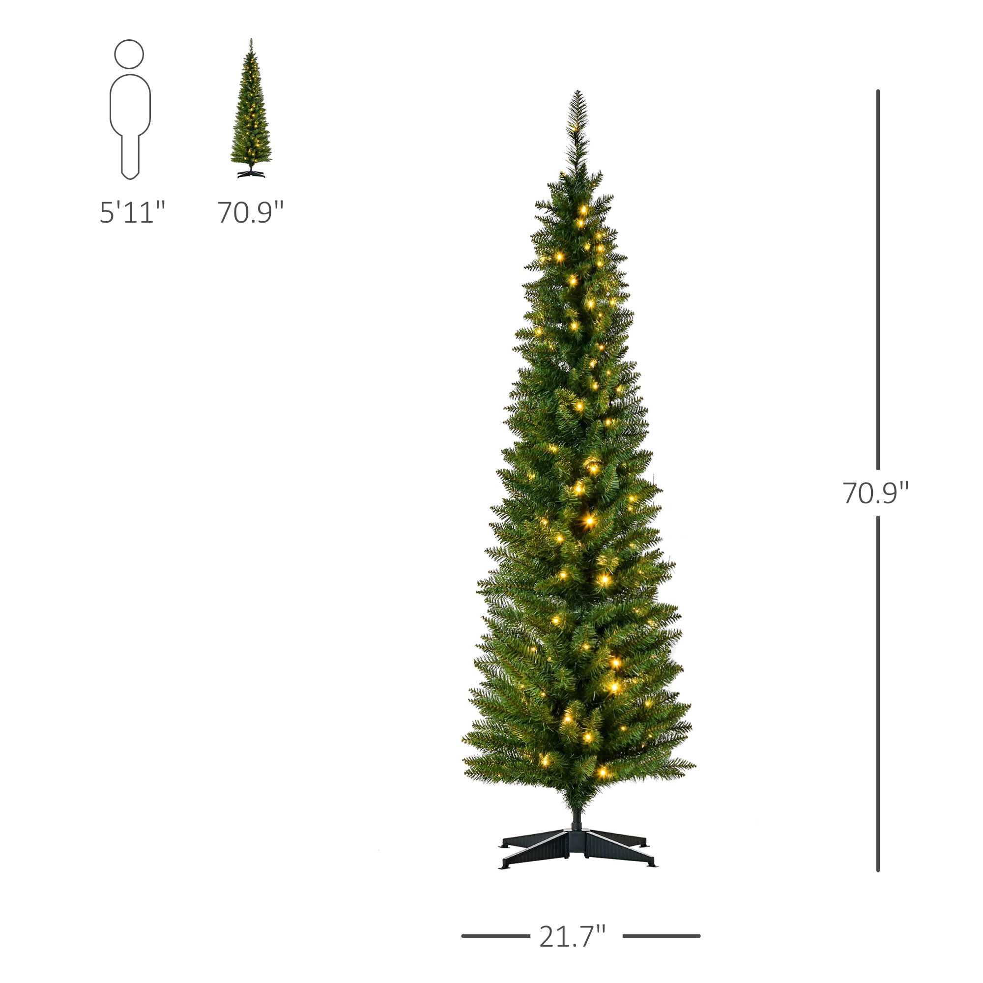 6 ft Pre-Lit Slim Artificial Pencil Christmas Tree with 200 Warm White LED Lights and 390 Tips, Indoor Holiday Decoration