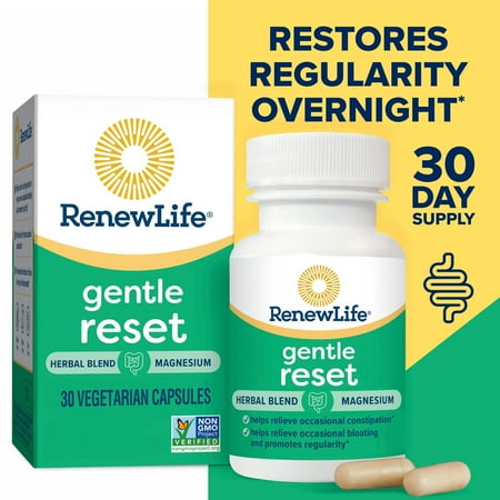 Renew Life Gentle Reset, Herbal Blend and Magnesium Capsules, 30 Count