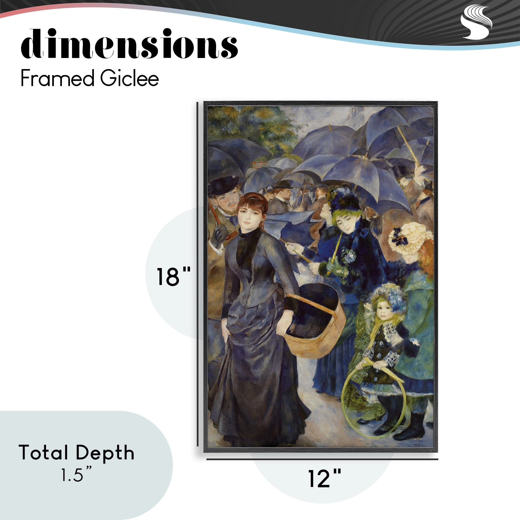The Umbrellas Renoir Black Framed Giclee Art, design by Masters Collection