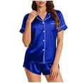 thumbnail image 1 of Ensemble de Pyjama à Manches Courtes pour Femmes, Col Rabattu, Couleur Unie, 2 Pcs, 100 % Polyester, 1 of 8