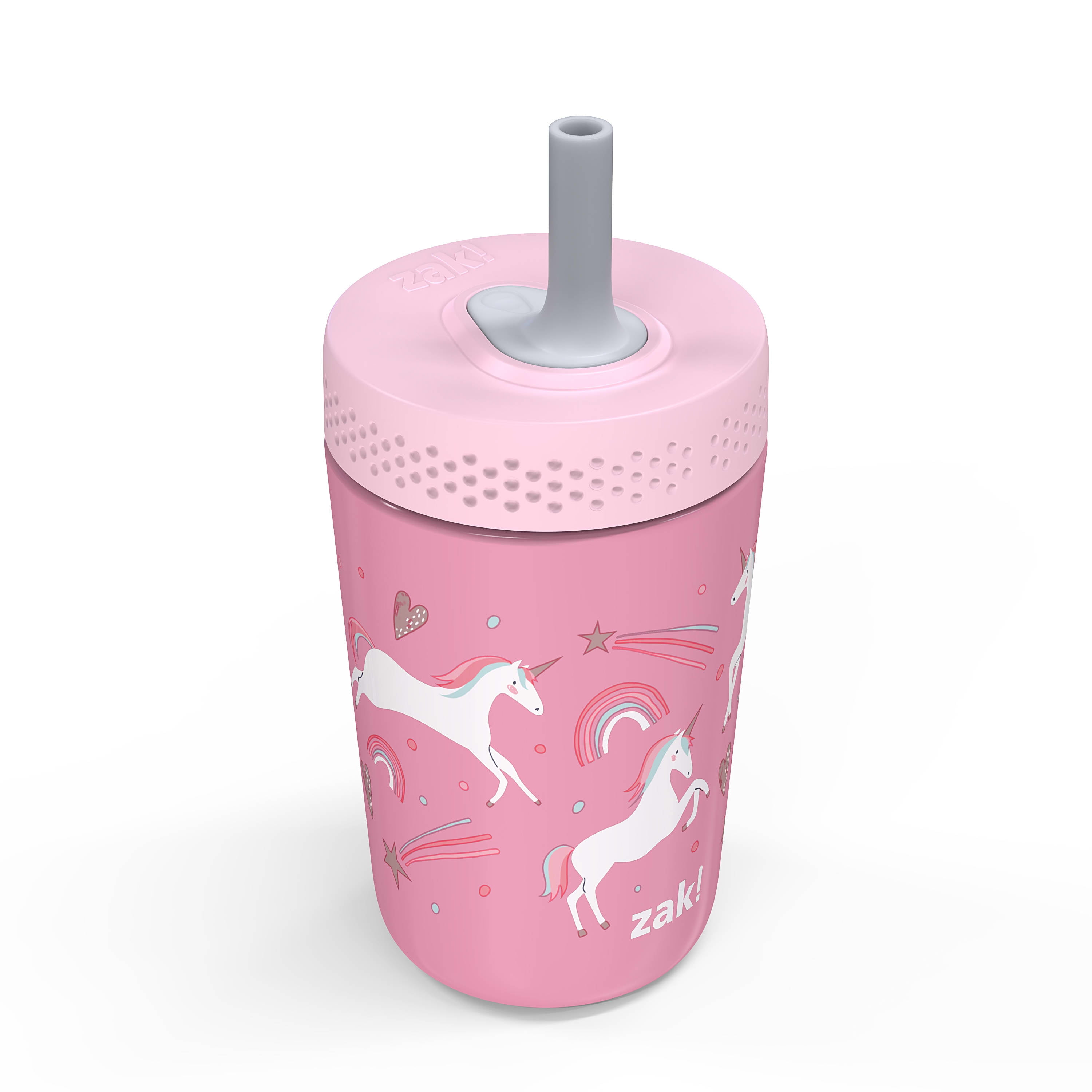 Zak Designs 12oz Fanciful Unicorn Kids Straw Tumbler, Stainless Steel Vacuum Insulated Kincaid Tumbler with Silicone Straw Utilizing Leak-Proof Valve, Travel Straw Tumbler