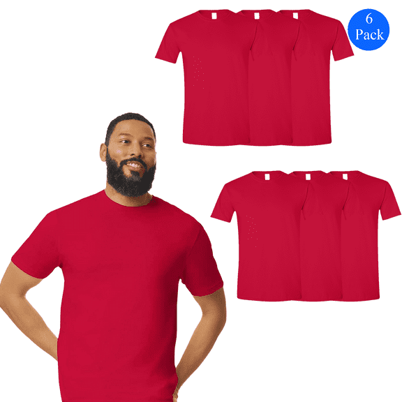 Gildan Softstyle T-Shirt, Men's Lightweight, 100 Cotton, Short Sleeve, Solid Red Color Tee, 6 Pack, S