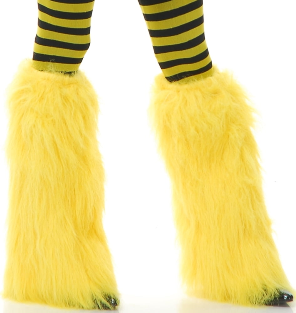 Womens Yellow Furry Fluffy Fuzzy Monster Leg Warmers for Club and