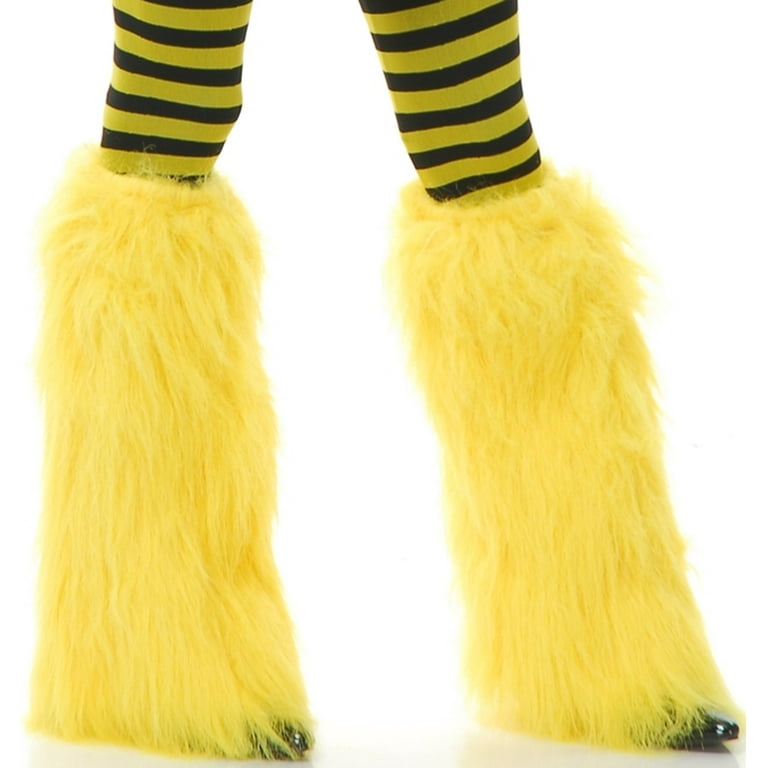 Womens Yellow Furry Fluffy Fuzzy Monster Leg Warmers for Club and