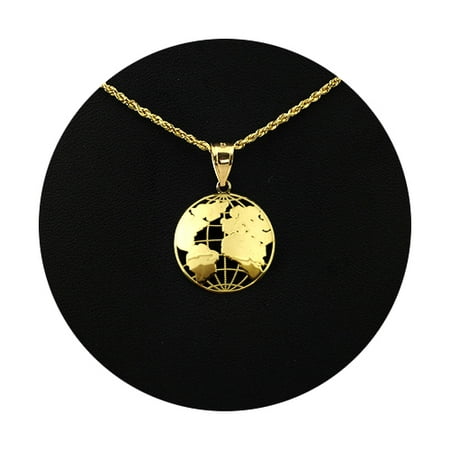 LoveBling 10K Yellow Gold World Map Globe Charm Pendant (1.25 x 0.90)