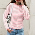 thumbnail image 5 of felwors Womens Striped Cardigan Casual Long Sleeve Open Front Button Down Loose Knit Lightweight Fall Sweaters Pink, M, 5 of 5