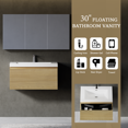thumbnail image 3 of 30" Floating Bathroom Vanity with Sink, Modern Wall Mounted Vanity with U-Shaped Drawer and Soft-Close Slide, Pre-Assembled with Quartz Sand Basin, Natural, 3 of 8