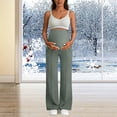 thumbnail image 4 of zaveiop Maternity Dress Yoga Pants with Pockets over The Belly Stretchy Work Slack Pregnancy Wide Leg Lounge Trousers (Light Green, L), 4 of 5