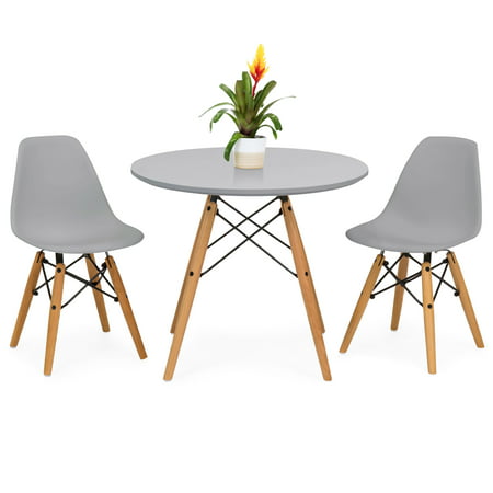Best Choice Products Kids Mid-Century Modern Eames Style Dining Room Round Table Set with 2 Armless Wood Leg Chairs, (Best Gray For Dining Room)