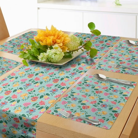 

Floral Table Runner & Placemats Pansy Spring Flower Repetition Botanical Art in Nature Summer Tones Set for Dining Table Decor Placemat 4 pcs + Runner 16 x90 Mint Green Multicolor by Ambesonne