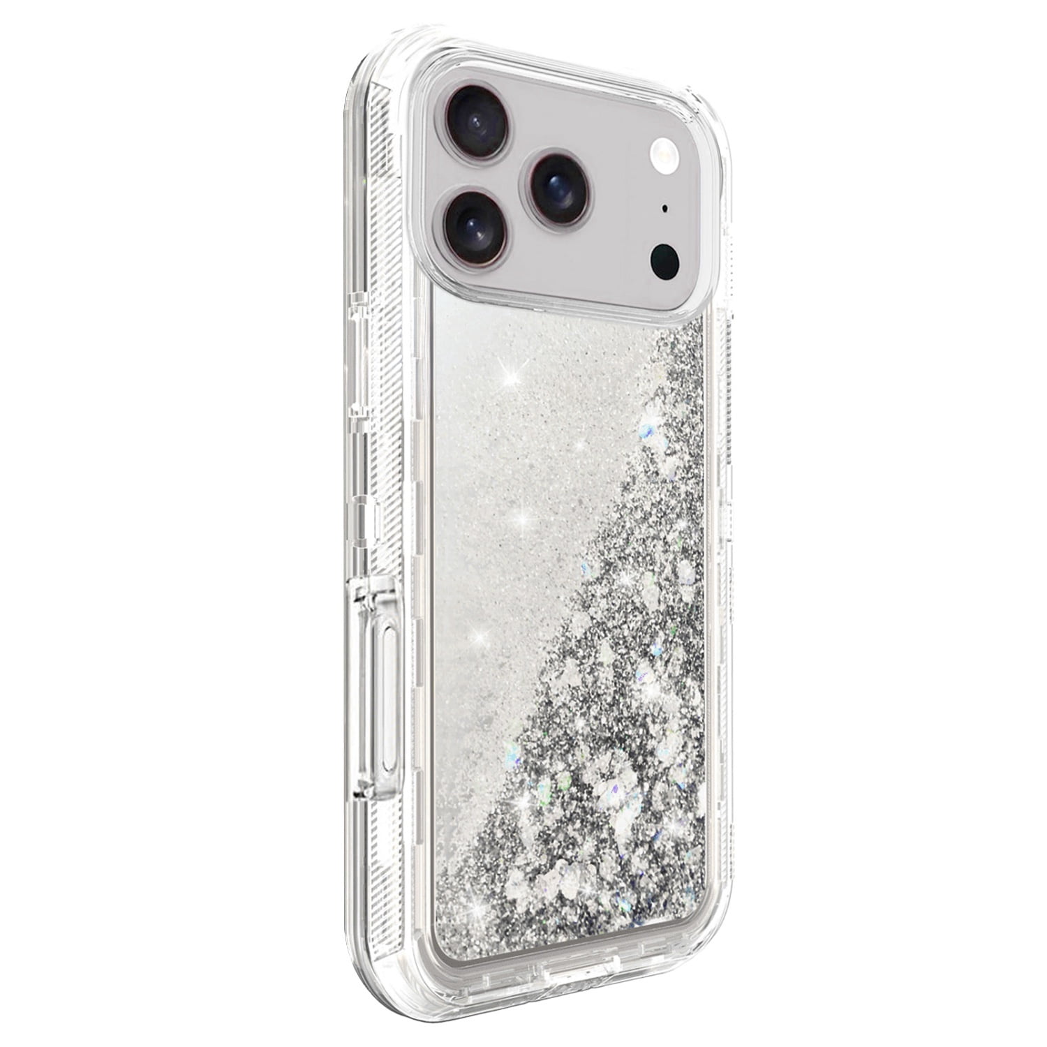 Heavy-Duty Protective Glitter Liquid Cover for iPhone 17 Pro Max - Silver