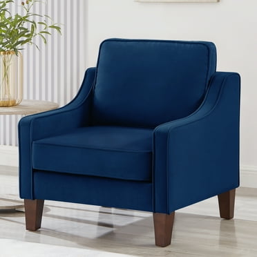Modern Armchair, Living Room Single Seat Sofa Chair with Wooden Legs, Upholstered Velvet Accent Chair for Living Room, Bedroom, Navy