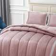 thumbnail image 3 of Kasentex  Velvet Plush Fleece Micromink Soft Down Alternative Comforter Set with Stripe Design Soft Bedding Pink Twin 2 Piece, 3 of 5