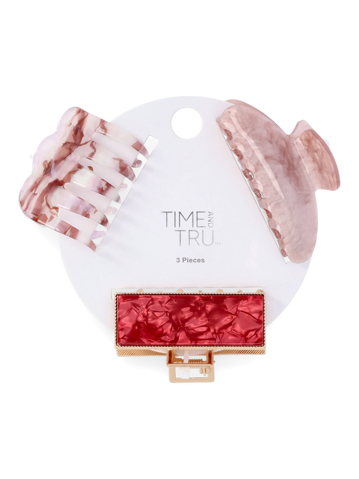 Time and Tru Women’s Acrylic Claw Clips, 3-Pack, Berry