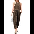 thumbnail image 3 of Conjunto de 2 Piezas de Cuadros para Mujer, para Vacaciones en la Playa, Verano, Camiseta Sin Mangas, Pantalones y Traje. Caqui M, 3 of 10