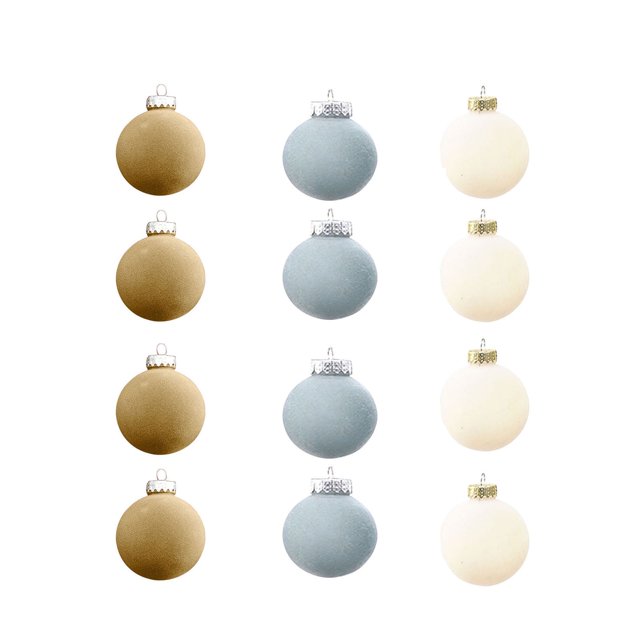 Dgankt - 12 bolas navideñas de terciopelo flocadas, adornos de plástico para árbol de Navidad, adornos colgantes decorativos para árbol de Navidad de 3,14 pulgadas