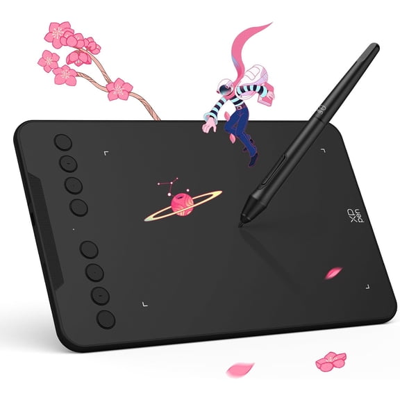 Updated Deco Mini7 V2 Drawing Tablet-16384 Levels of Pressure Battery-Free Stylus, 7 x 4 OSU Drawing Pad, 8 Hotkeys for Digital Art, Teaching, Gaming Graphic Tablet for Chrome, PC, Mac, Android