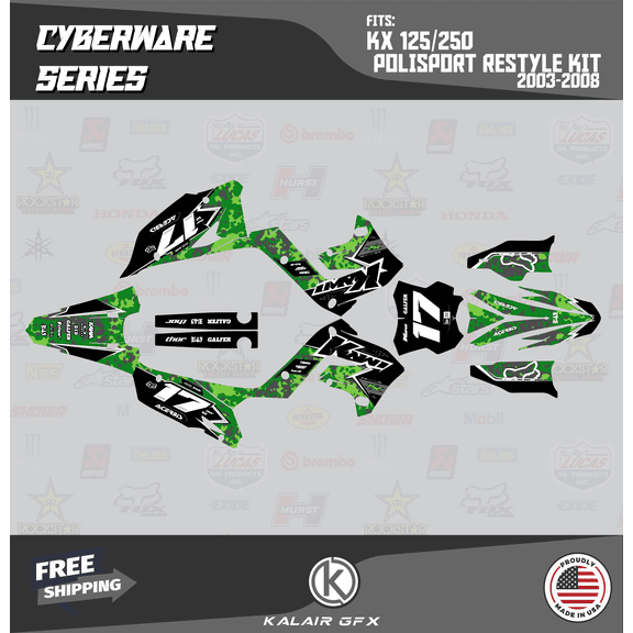Kalair GFX Graphics Kit for Kawasaki KX125 Polisport Restyle (2003-2008) Cyberware Series