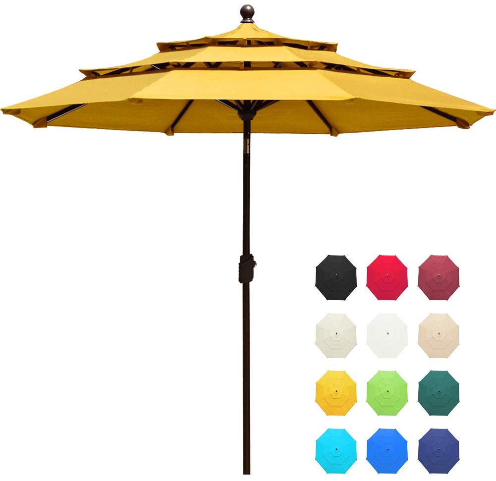 Eliteshade Sunbrella 9ft 3 Tiers Market Umbrella Patio Outdoor Table Umbrella With Ventilation And 10 Years Non Fading Guarantee Yellow Walmart Com Walmart Com