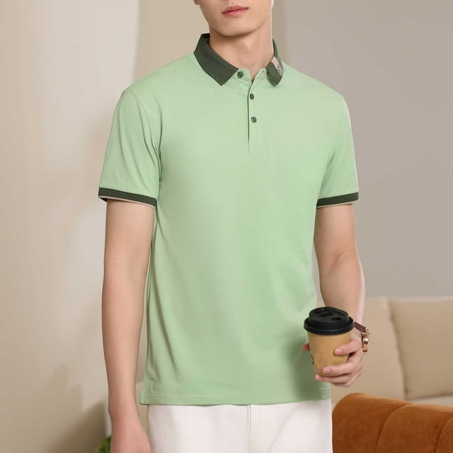 pstuiky camisetas para hombre, Camisa informal de manga corta con botones y cuello vuelto para hombre, de color liso camisas casuales para hombre xxxxl