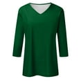 thumbnail image 3 of Dndkilg 3/4 Sleeve Tunics Plus Size Women Half Sleeve Elbow T Shirts for Women Clearance V Neck Floral Boho Shirts for Women on Clearance Dressy Blouses Dark Green L, 3 of 4