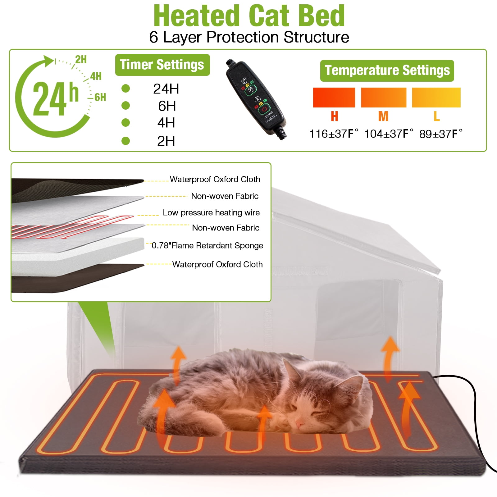 Aivituvin Heated Outdoor Cat House for Outside Insulated Feral Cat Sheter for Winter with Insulated Liner and Heater, Raised Leg, Large Porch
